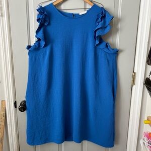 Chic Soul Blue Ruffle Sleeve Mini Dress